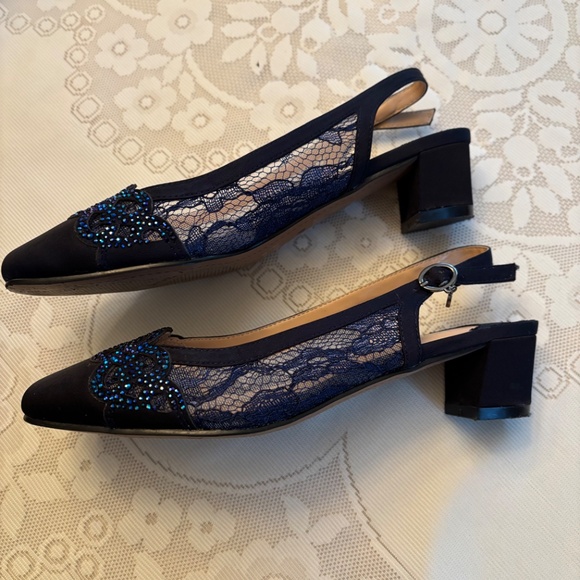 J.Renee Faleece Navy Shoes - Elegant Fancy Evening Slingback - Picture 2 of 4